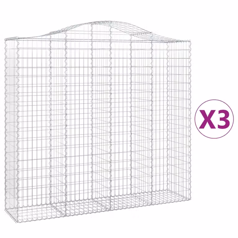 Set de 3 cestas de gaviones videx en forma de arco de acero galvanizado color plata An/P/Al: 200 x 50 x 180/200 cm