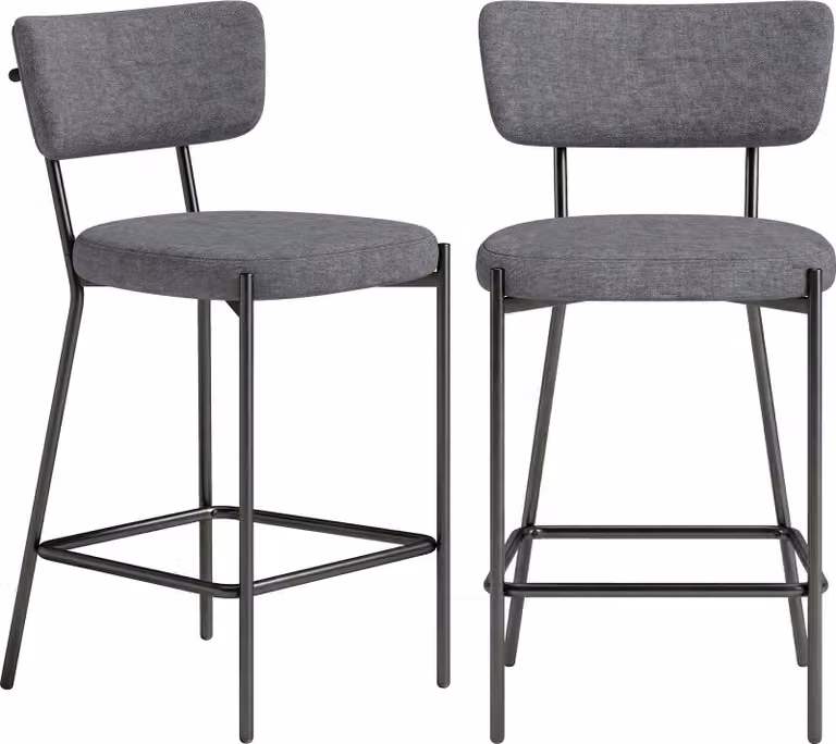 Set de 2 sillas de bar Northio en color gris con respaldo curvo y estructura de metal y plástico para cocina o comedor