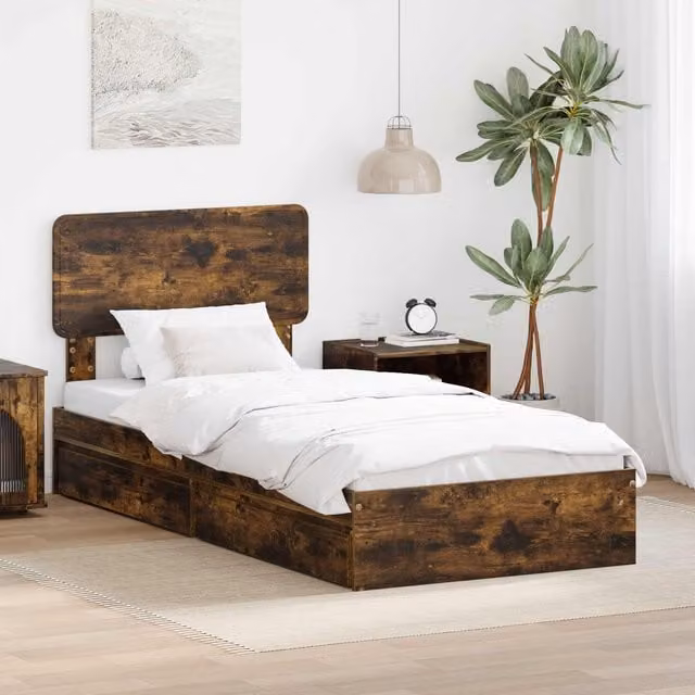Cama con almacenamiento y cajón Maison Exclusive en roble ahumado, An/P/Al: 90 x 200 x 203 cm