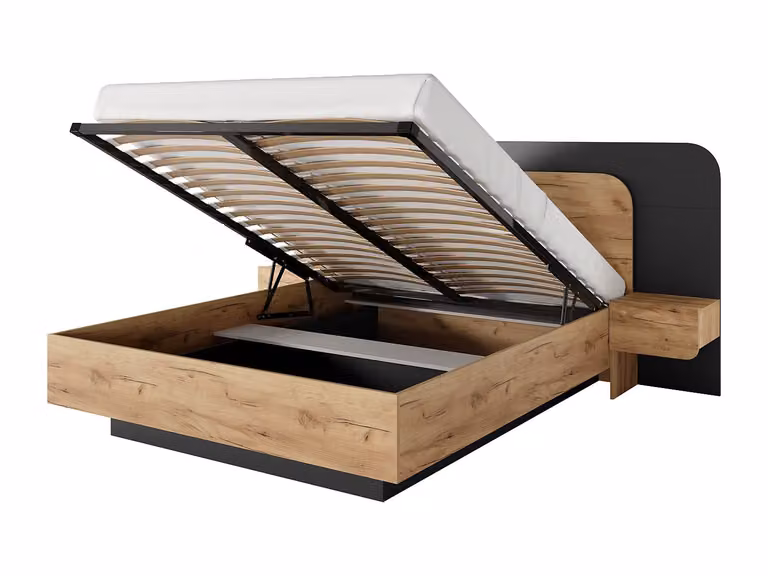 Canapé abatible con mesitas de noche y luz LED DESADO, color beige y antracita, 160 x 200 cm