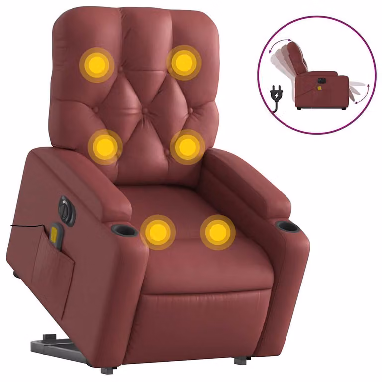 Sillón de masaje elevable eléctrico vidaXL en cuero artificial rojo con reposabrazos