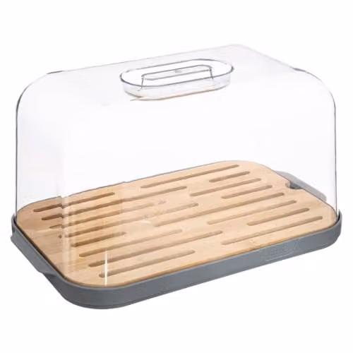 Panera para pan Fresheat de 5five en color gris y transparente con tapa de tabla de cortar de bambú y base antideslizante, An: 29 cm