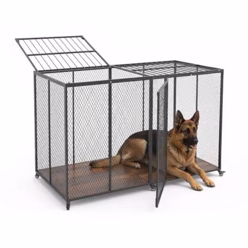 Jaula para perros VEVOR de metal en color negro con estructura de acero y base de MDF para interior o exterior