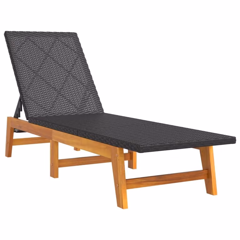 Tumbona Syfax de ratán sintético y madera de acacia marrón con reposacabezas ajustable para jardín y terraza