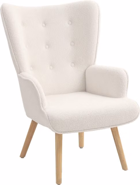 Silla de salón HOMCOM en tela bouclé beige con diseño capitoné, acolchado de espuma y patas de madera, An/P/Al: 71 x 74 x 96 cm