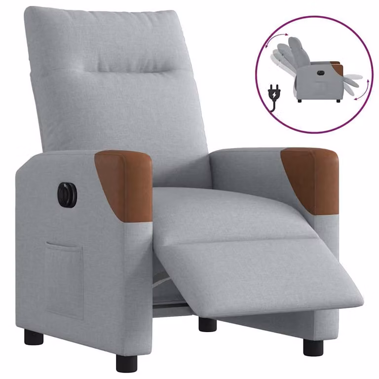 Sillón reclinable eléctrico vidaXL en tela gris con estructura mixta de madera y metal para salón