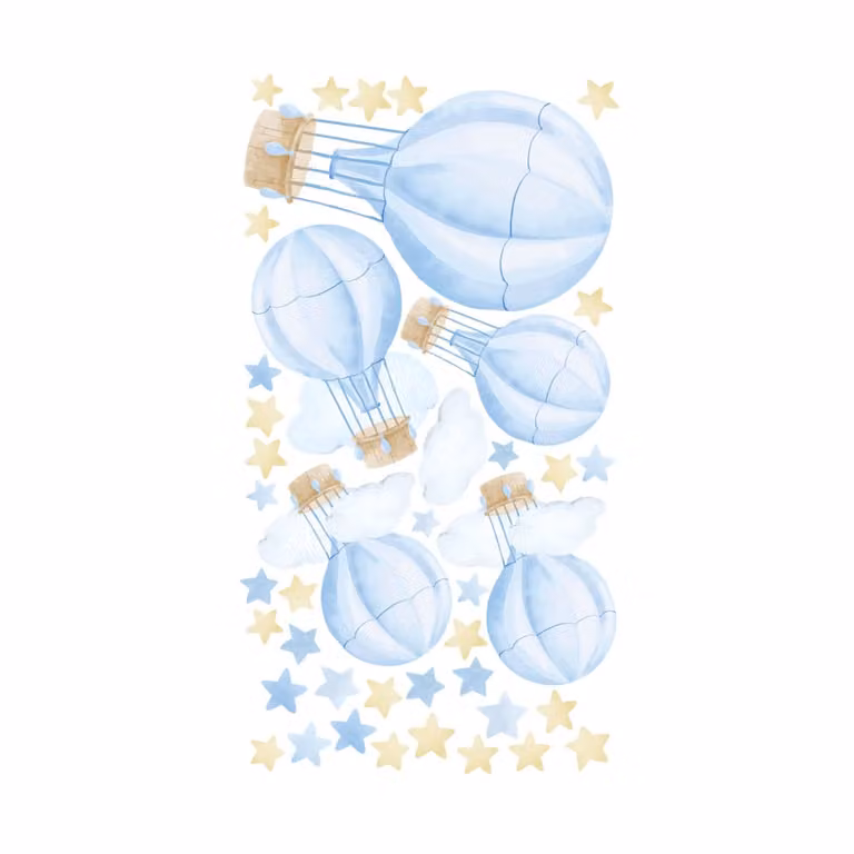 Stickers decorativos de pared de globos aerostáticos Nicolasito en color azul y material plástico adhesivo