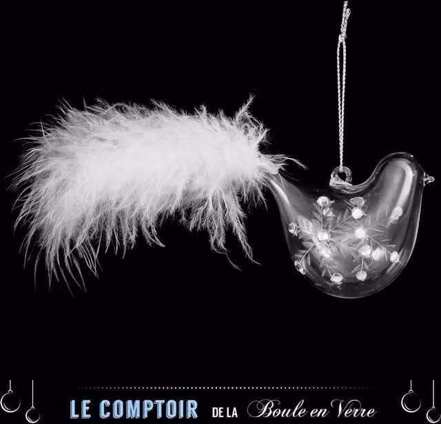 Adorno navideño de ave con pluma de cola blanco y transparente de Feeric Lights & Christmas