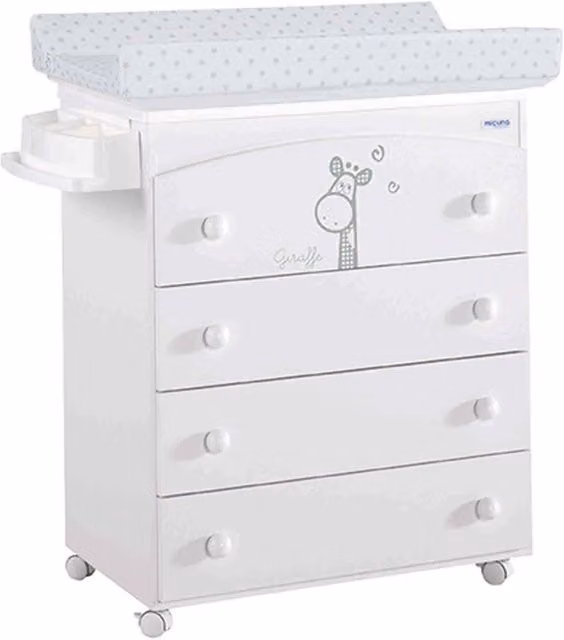 Cómoda Micuna Sabana con bañera y cambiador para bebé, 4 cajones, color blanco y gris