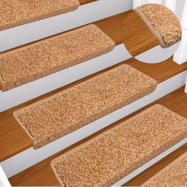 Set de 15 alfombrillas para escaleras autoadhesivas Vidaxl, color beige, forma rectangular, An/P/Al: 65 x 21 x 4 cm