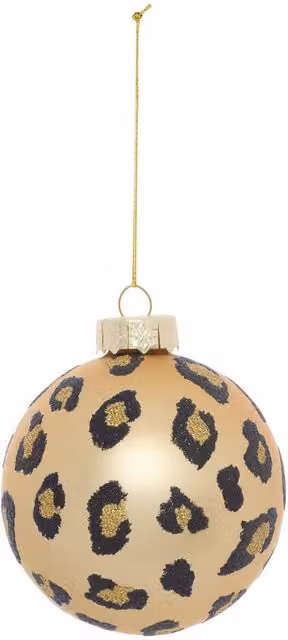 Bola de Navidad de cristal Feeric Lights con diseño de leopardo en color dorado y beige, diámetro 80 mm