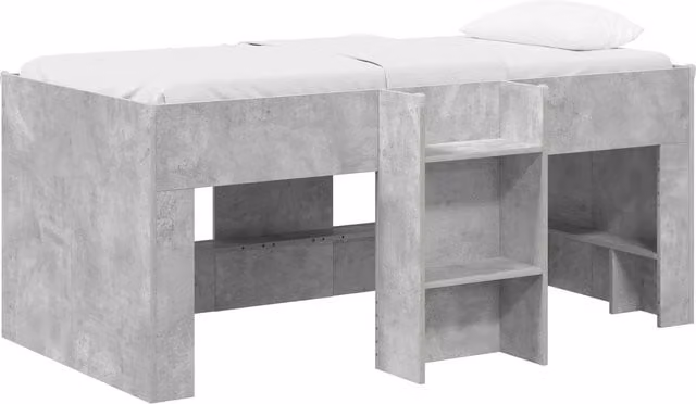 Marco de cama alta para niños SYFAX en madera y color gris con escaleras y compartimentos laterales An/P/Al: 160 x 80 x 163 cm