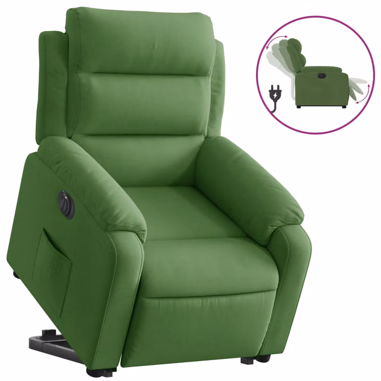Sillón eléctrico reclinable y elevable vidaXL en terciopelo verde claro con reposabrazos