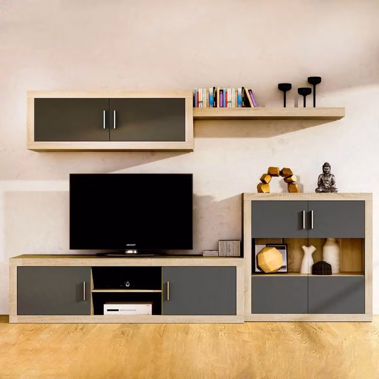 Bodeguero Nuka de DUEHOME con 2 puertas de cristal en color gris y acabado mate An/P/Al: 110 x 110 x 34,6 cm