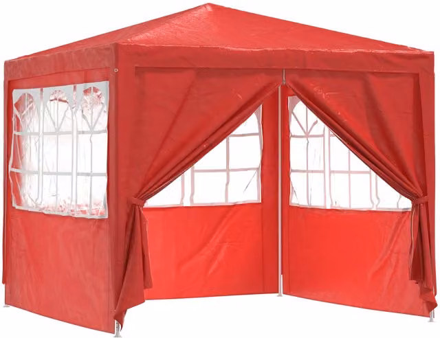 Carpa de fiesta moderna SYFAX de color rojo con ventanas, fabricada en acero y PE, An/P/Al: 250 x 250 x 240 cm