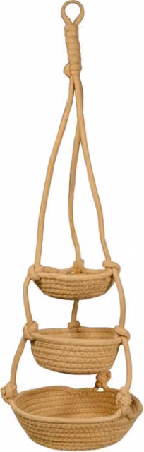 Macetero colgante triple de cuerda OKAFFAREFATTO en color beige, Altura: 70 cm