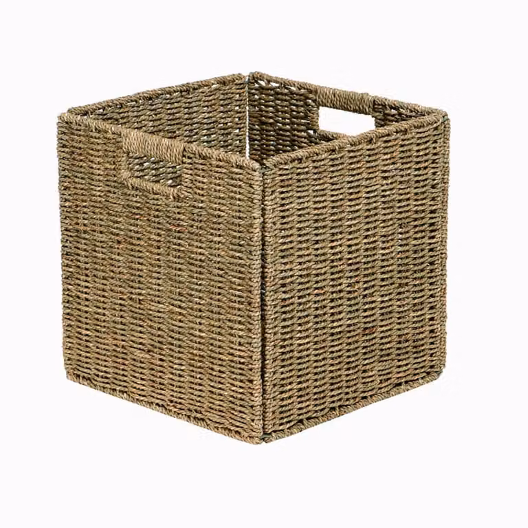 Cesta plegable de hierba marina natural Box and Beyond con asas, color beige y marrón, An/P/Al: 31 x 31 x 31 cm