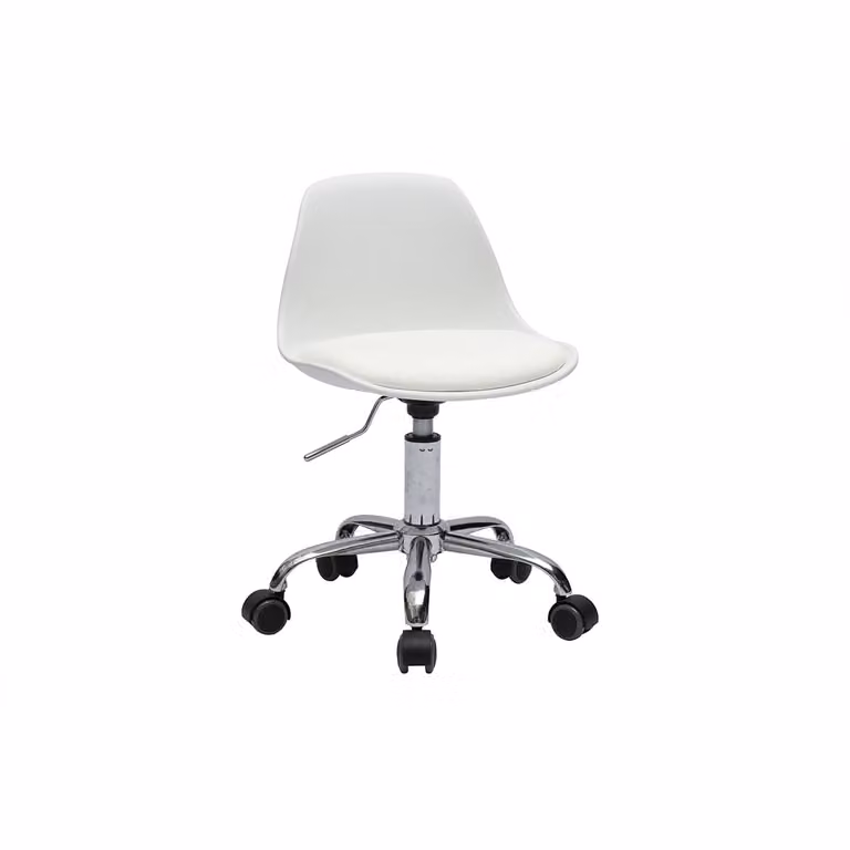 Silla de oficina para niños Miliboo en color blanco con acabado en piel sintética y ruedas