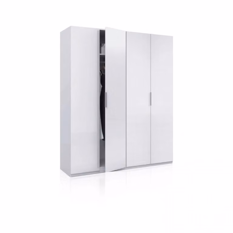 Armario de gran formato Belar de DUEHOME con 4 puertas en blanco brillo, An/P/Al: 180 x 52 x 200 cm