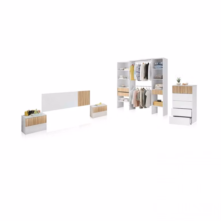 Set de dormitorio moderno Nitza 5C Plus de Duehome en color blanco compuesto por 5 piezas