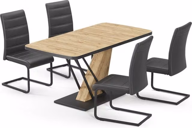 Set de mesa de comedor Vicco Fenaro en roble y negro con 4 sillas, An/P/Al: 120 x 80 x 76 cm