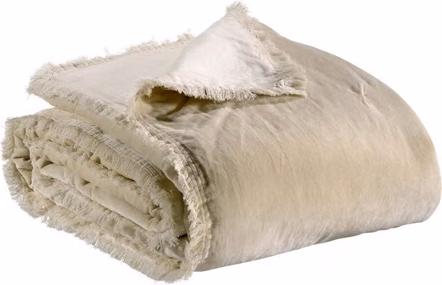 Colcha Fara Vivaraise de lino y algodón con flecos en color beige, 260 x 260 cm