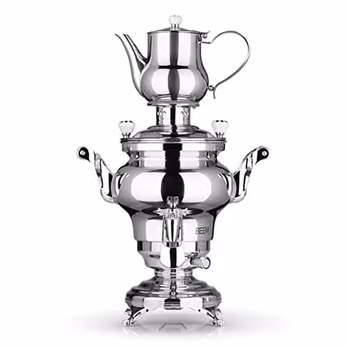 Samovar eléctrico BEEM Odessa de 3 litros en acero inoxidable color plata con tetera de 1 litro y potencia de 1800 W