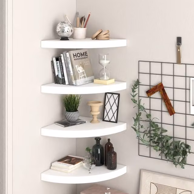 Set de 4 estantes flotantes de esquina vidaXL en MDF blanco, An/P/Al: 35 x 35 x 3,8 cm