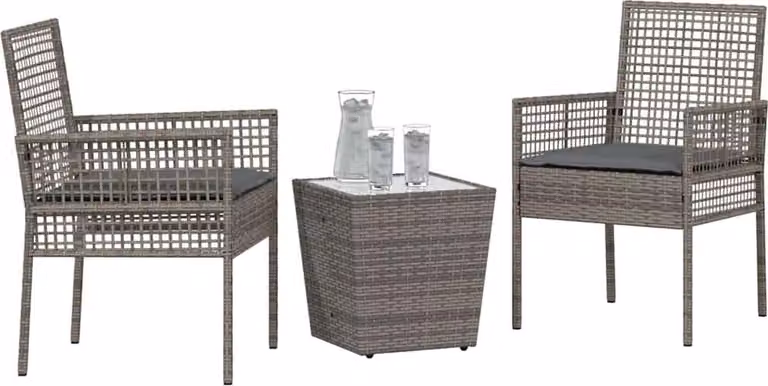 Juego de bistro de jardín Syfax de 3 piezas en ratán sintético y cristal color gris