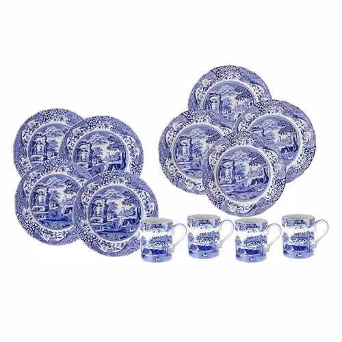 Vajilla de cerámica Spode Blue Italian de 12 piezas en color azul apta para microondas y horno