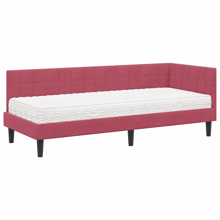 Estructura de cama de esquina con colchón de 2 unidades vidaXL en terciopelo rojo, An/P/Al: 90 x 200 x 72 cm