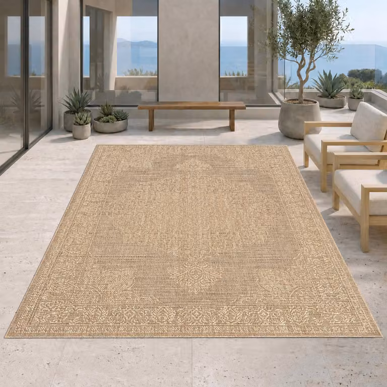 Alfombra vintage Teppich-Traum de color beige y marrón, diseño moderno de tejido plano, An/P: 140 x 200 cm