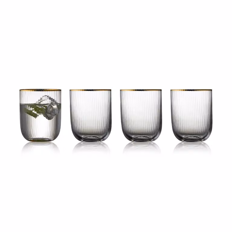 Juego de 4 vasos tumbler Palermo de Lyngby Glas, color transparente y oro, 35 cl