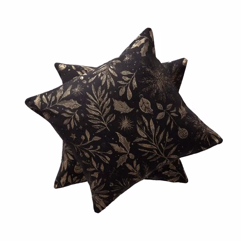 Lote de 2 fundas de cojín Gamusi de Navidad en jacquard de algodón, diseño floral, color negro y oro, 45 x 45 cm