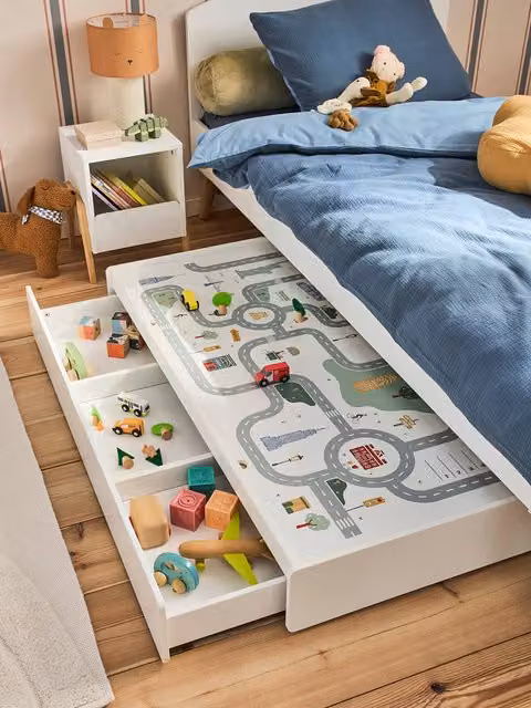 Cajón de madera con ruedas para cama infantil Vertbaudet en color blanco