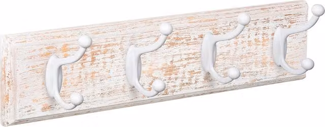 Percha de pared Nesu con 4 colgadores de madera y zamak en color blanco