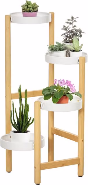 Estantería para plantas TREETALK de 4 niveles en bambú y metal, color blanco, An/P/Al: 28 x 28 x 80 cm