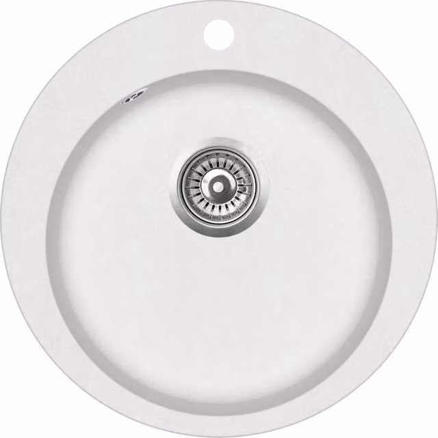 Fregadero de cocina redondo de granito compuesto HELLOSHOP26 en color blanco, Diámetro: 50,5 cm