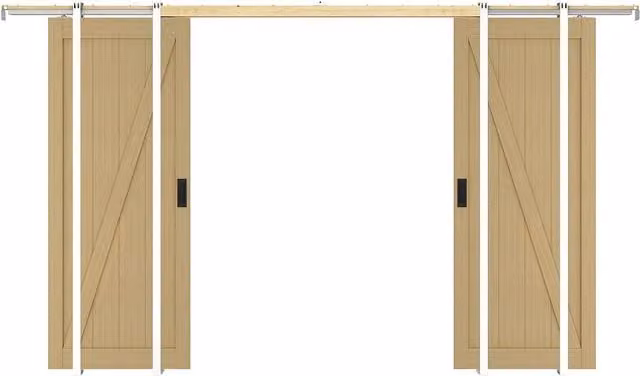 Puerta corredera doble con sistema de empotrado de Balerma en madera y MDF, color natural claro, An/P/Al: 73 x 2 x 205 cm