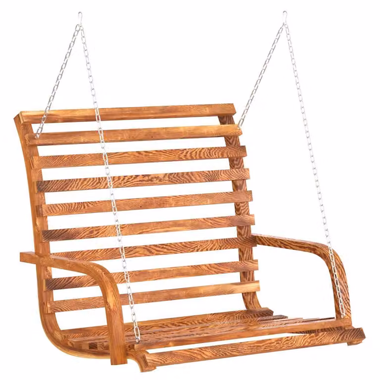 vidaXL Banco columpio de madera de teca con acabado aceitado y reposabrazos, color marrón, An/P/Al: 126 x 63 x 92 cm