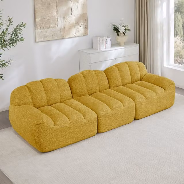 Sofá Modular de 3 Plazas KELLANY en Forma de L con Tejido Texturizado y Espuma, Color Amarillo