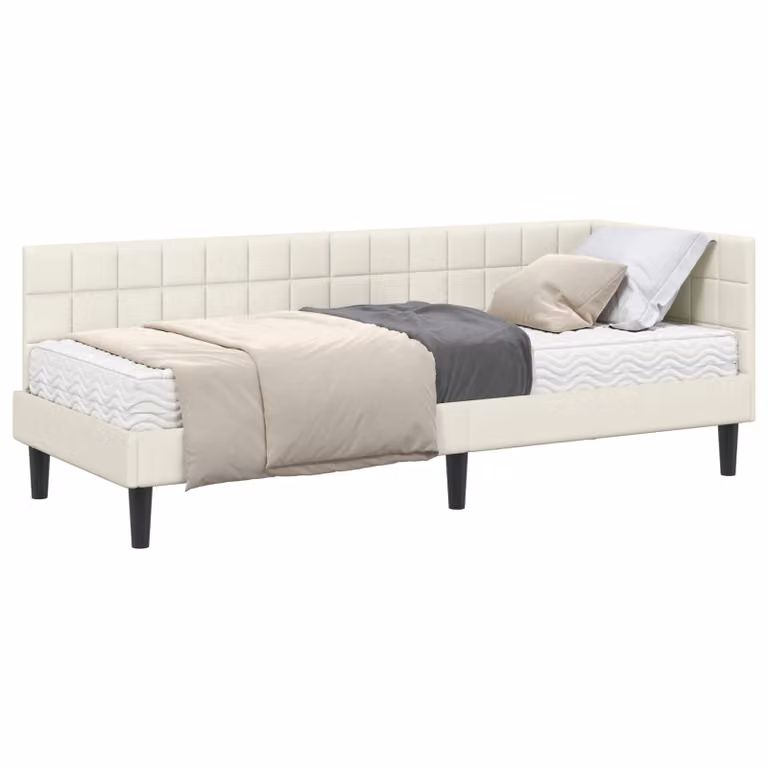 vidaXL Estructura de Cama de Esquina con 2 Colchones de Terciopelo Beige, An/P: 80 x 200 cm