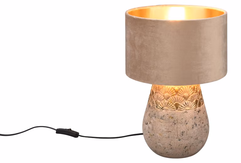 Lámpara de mesa Kiran de RL Live Your Light en cerámica y tela, color beige y gris, con casquillo E27, Altura: 38 cm, Diámetro: 26 cm