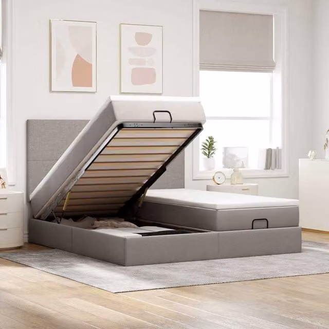 Estructura de cama otomana Maison Exclusive con colchón en tela gris de 200 x 200 cm