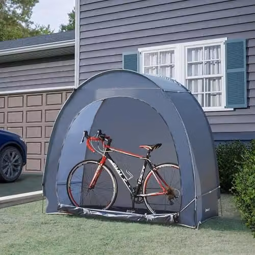 Carpa para 2 bicicletas pro.tec Bergendal, garaje portátil de poliéster y fibra de vidrio, Gris, An/P/Al: 198 x 84 x 160 cm