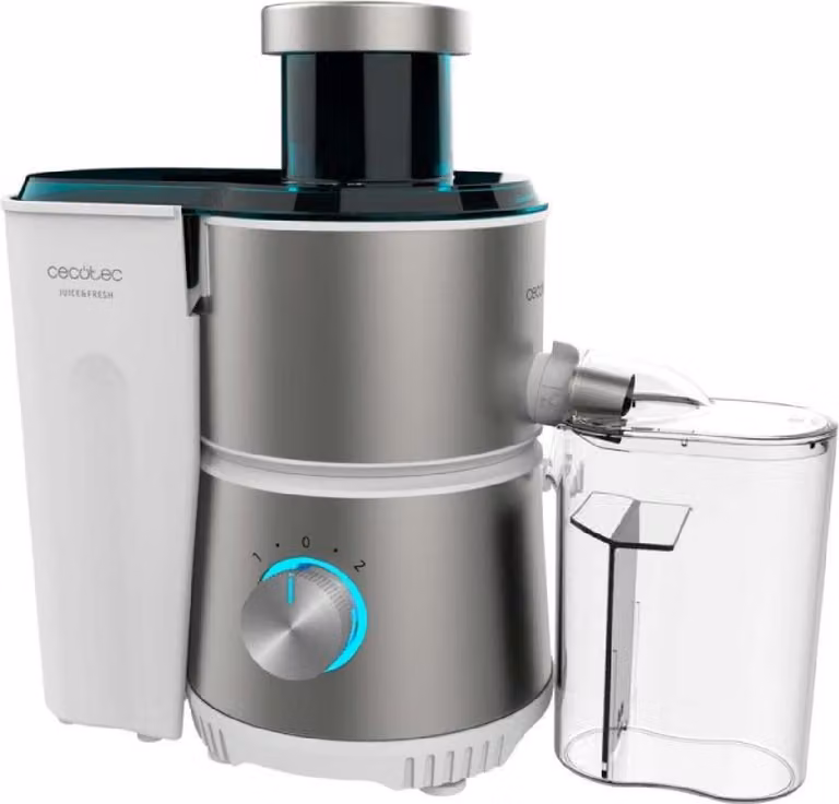 Exprimidor centrífugo Cecotec Juice&Fresh en acero inoxidable y color plata con capacidad de 1 litro y 20000 rpm