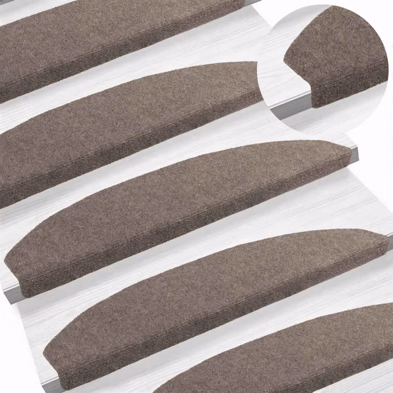 Set de 15 alfombras autoadhesivas para escaleras vidaXL, diseño semicircular moderno en color marrón, antideslizantes y absorbentes de sonido, fabricadas en polipropileno