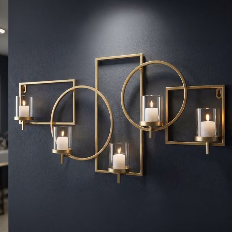 Portavelas de pared geométrico Mauro Ferretti en metal y cristal color dorado An/P/Al: 70 x 8,5 x 36 cm