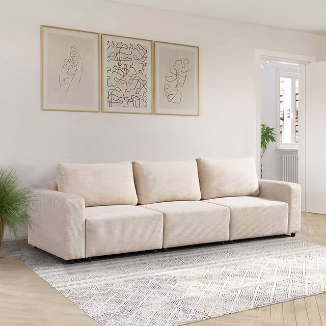 Sofá cama modular VINA de Home Deluxe en color beige con forma en U y función de descanso, An: 295 cm, P: 92 cm
