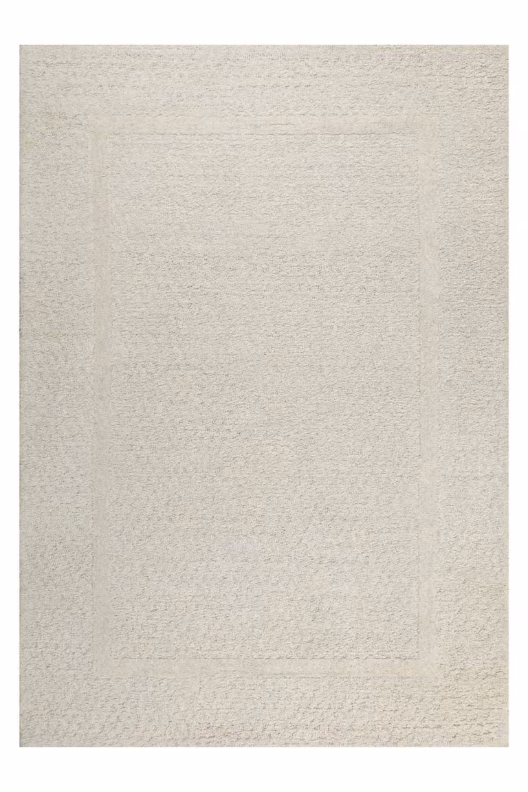 Alfombra Wecon Home de lana hecha a mano con diseño tufting en relieve color beige y blanco, An/P: 110 x 170 cm